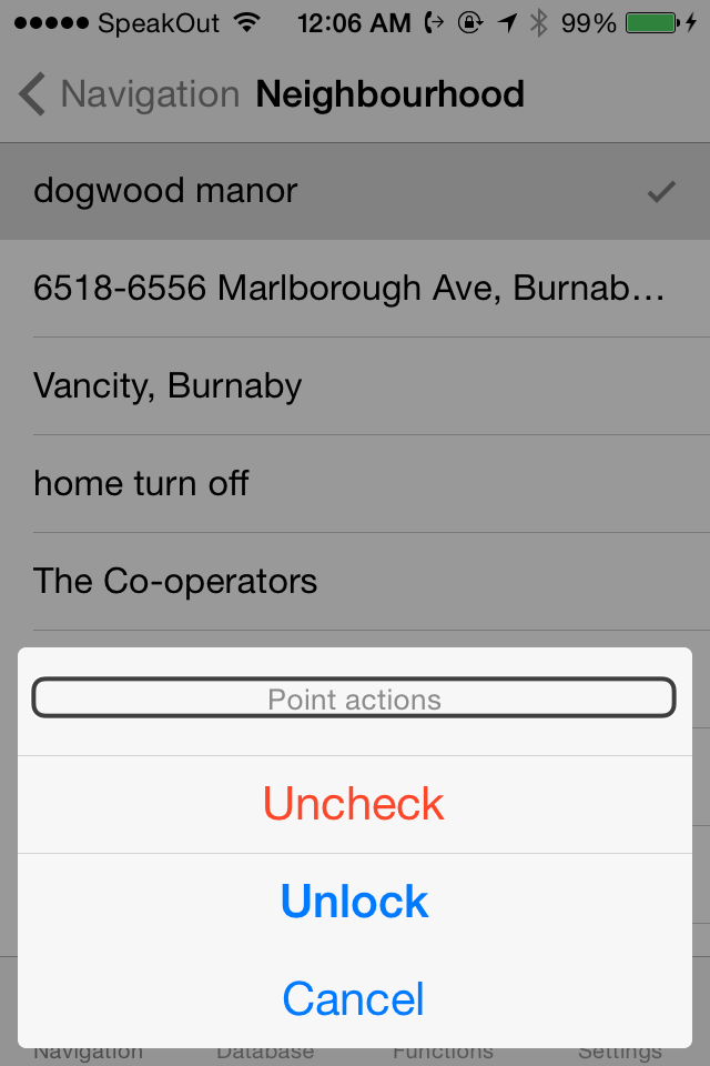 Show Neighbourhood with point actions